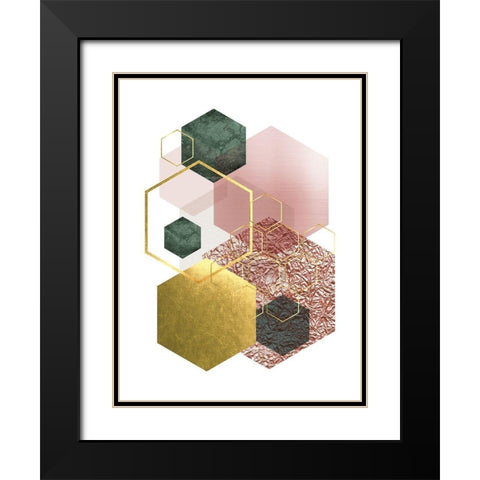 Pink Green Geo 4 Black Modern Wood Framed Art Print with Double Matting by Urban Epiphany