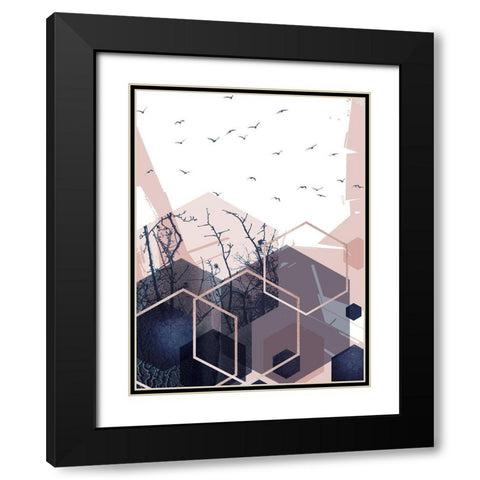 Geo Birds 3 Black Modern Wood Framed Art Print with Double Matting by Urban Epiphany