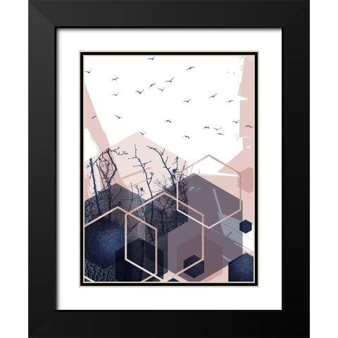 Geo Birds 3 Black Modern Wood Framed Art Print with Double Matting by Urban Epiphany
