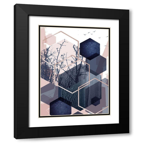 Geo Birds 4 Black Modern Wood Framed Art Print with Double Matting by Urban Epiphany