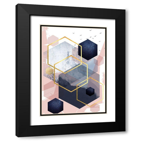 Navy Blush Geo 1 Black Modern Wood Framed Art Print with Double Matting by Urban Epiphany