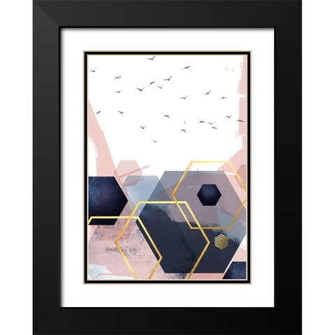 Navy Blush Geo 2 Black Modern Wood Framed Art Print with Double Matting by Urban Epiphany