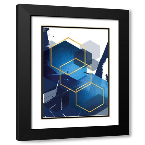 Indigo Abstract 1 Black Modern Wood Framed Art Print with Double Matting by Urban Epiphany