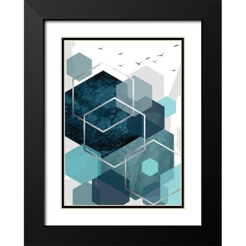 Aqua Abstract 1 Black Modern Wood Framed Art Print with Double Matting by Urban Epiphany