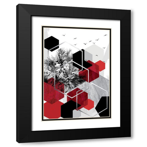 RED Abstract 1 Black Modern Wood Framed Art Print with Double Matting by Urban Epiphany