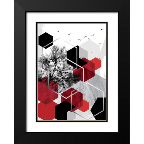 RED Abstract 1 Black Modern Wood Framed Art Print with Double Matting by Urban Epiphany