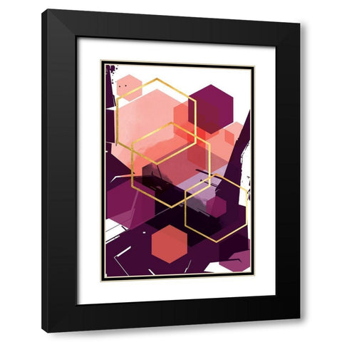 Molten Coral Hex 1 Black Modern Wood Framed Art Print with Double Matting by Urban Epiphany