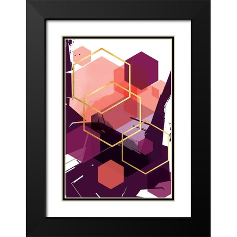 Molten Coral Hex 1 Black Modern Wood Framed Art Print with Double Matting by Urban Epiphany