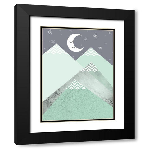 Mint Green Mountains 2 Black Modern Wood Framed Art Print with Double Matting by Urban Epiphany