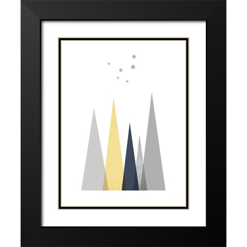 Navy Yellow Grey Mountains 2 Black Modern Wood Framed Art Print with Double Matting by Urban Epiphany