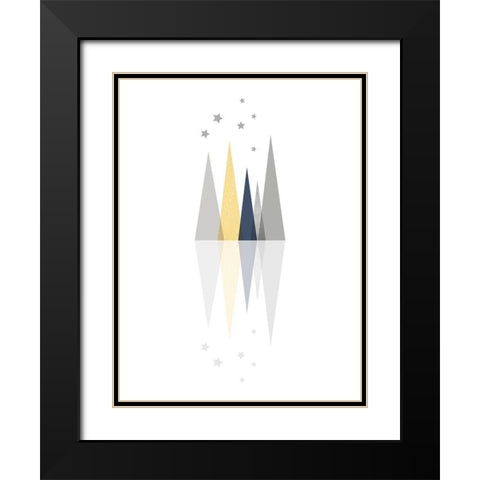 Navy Yellow Grey Mountains 3 Black Modern Wood Framed Art Print with Double Matting by Urban Epiphany