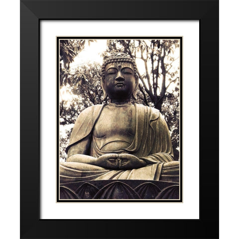 Japanese Buddha Statue Black Modern Wood Framed Art Print with Double Matting by Urban Epiphany