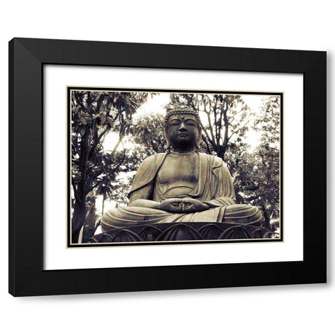 Japanese Buddha Statue 2 Black Modern Wood Framed Art Print with Double Matting by Urban Epiphany