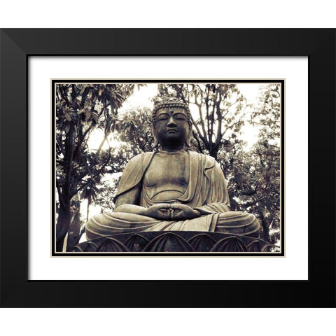Japanese Buddha Statue 2 Black Modern Wood Framed Art Print with Double Matting by Urban Epiphany