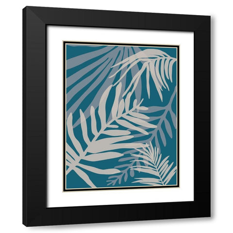 Teal and Beige Glam Leaves 2 Black Modern Wood Framed Art Print with Double Matting by Urban Epiphany