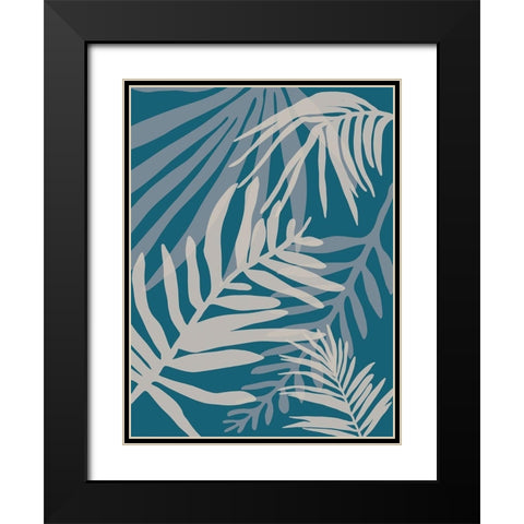 Teal and Beige Glam Leaves 2 Black Modern Wood Framed Art Print with Double Matting by Urban Epiphany