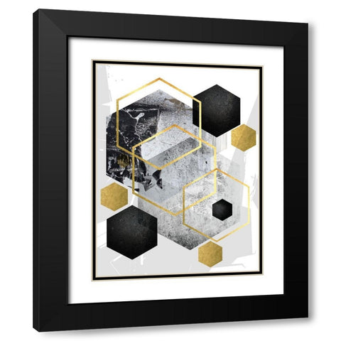 Abstract Geo Black Gold 1 Black Modern Wood Framed Art Print with Double Matting by Urban Epiphany