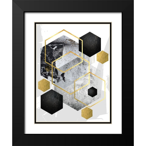 Abstract Geo Black Gold 1 Black Modern Wood Framed Art Print with Double Matting by Urban Epiphany