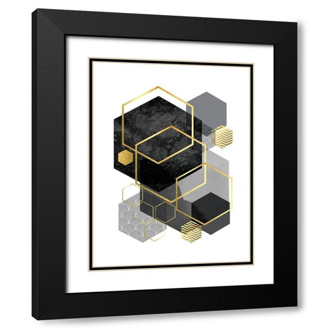 Black Grey Gold Geo 2 Black Modern Wood Framed Art Print with Double Matting by Urban Epiphany