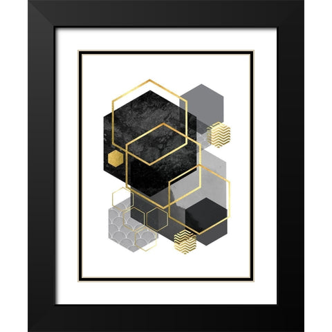 Black Grey Gold Geo 2 Black Modern Wood Framed Art Print with Double Matting by Urban Epiphany