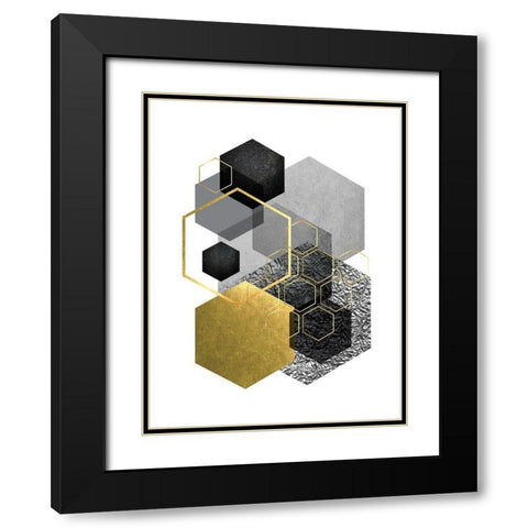 Black Grey Gold Geo 3 Black Modern Wood Framed Art Print with Double Matting by Urban Epiphany
