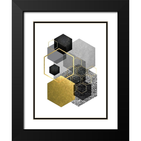 Black Grey Gold Geo 3 Black Modern Wood Framed Art Print with Double Matting by Urban Epiphany