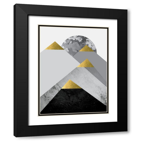 Black Grey Gold Mountains 2 Black Modern Wood Framed Art Print with Double Matting by Urban Epiphany
