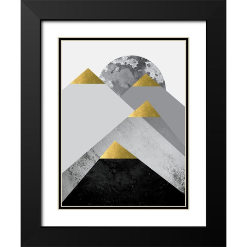 Black Grey Gold Mountains 2 Black Modern Wood Framed Art Print with Double Matting by Urban Epiphany