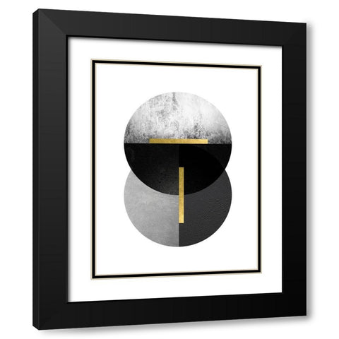 Black Grey Gold Circles 1 Black Modern Wood Framed Art Print with Double Matting by Urban Epiphany