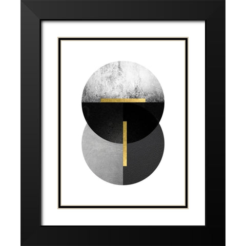 Black Grey Gold Circles 1 Black Modern Wood Framed Art Print with Double Matting by Urban Epiphany