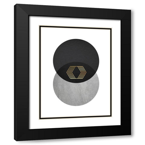 Black Grey Gold Circles 2 Black Modern Wood Framed Art Print with Double Matting by Urban Epiphany