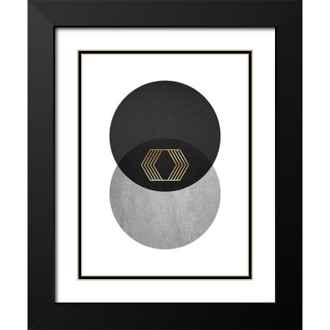 Black Grey Gold Circles 2 Black Modern Wood Framed Art Print with Double Matting by Urban Epiphany