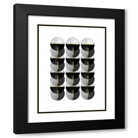 Black Grey Gold Circles Black Modern Wood Framed Art Print with Double Matting by Urban Epiphany