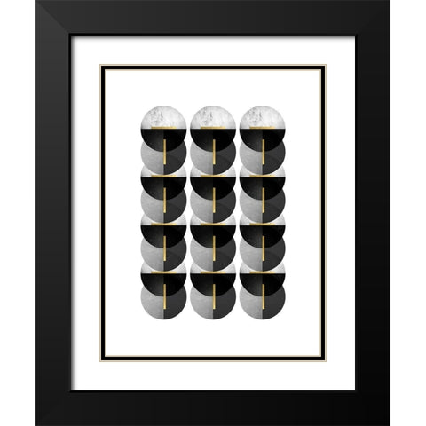 Black Grey Gold Circles Black Modern Wood Framed Art Print with Double Matting by Urban Epiphany