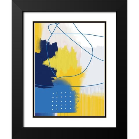 Modern Abstract Yellow Blue 2 Black Modern Wood Framed Art Print with Double Matting by Lula Bijoux and Company