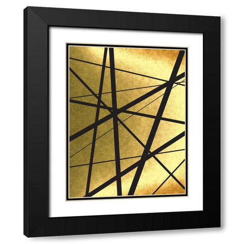 Black And Gold Geometric Lines 1 Black Modern Wood Framed Art Print with Double Matting by Urban Epiphany