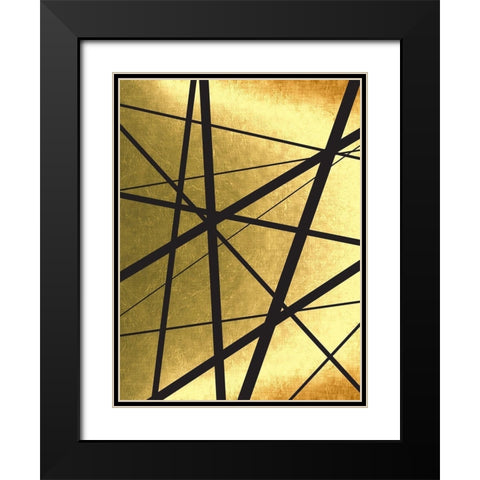 Black And Gold Geometric Lines 1 Black Modern Wood Framed Art Print with Double Matting by Urban Epiphany