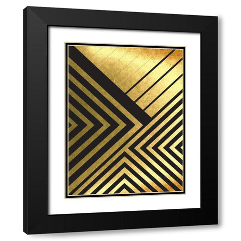 Black And Gold Geometric Lines 2 Black Modern Wood Framed Art Print with Double Matting by Urban Epiphany