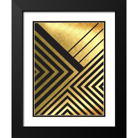 Black And Gold Geometric Lines 2 Black Modern Wood Framed Art Print with Double Matting by Urban Epiphany
