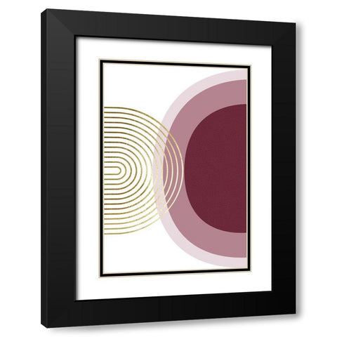 Abstract Minimalist Burgundy Gold 1 Black Modern Wood Framed Art Print with Double Matting by Urban Epiphany