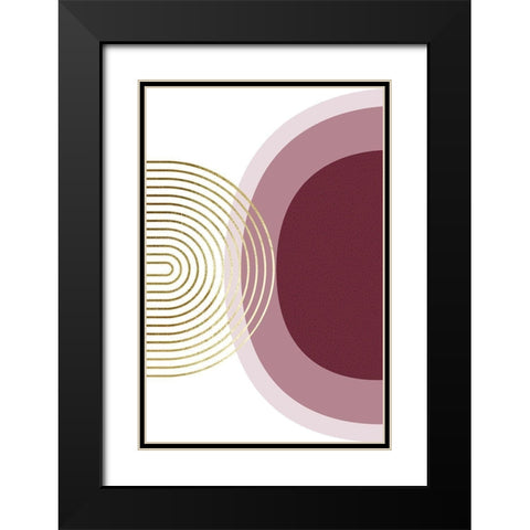 Abstract Minimalist Burgundy Gold 1 Black Modern Wood Framed Art Print with Double Matting by Urban Epiphany