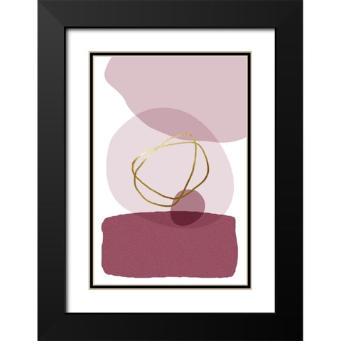 Abstract Minimalist Burgundy Gold 3 Black Modern Wood Framed Art Print with Double Matting by Urban Epiphany