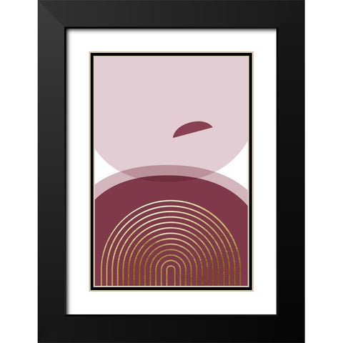 Abstract Minimalist Burgundy Gold 4 Black Modern Wood Framed Art Print with Double Matting by Urban Epiphany