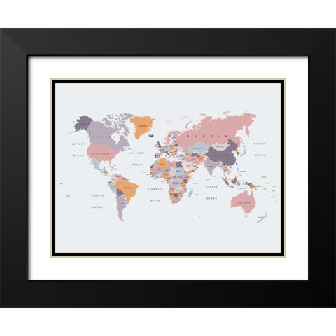 Be Kind World Map 1 Black Modern Wood Framed Art Print with Double Matting by Urban Epiphany