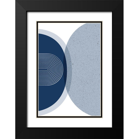 Mid Century Modern Navy Silver 3 Black Modern Wood Framed Art Print with Double Matting by Urban Epiphany