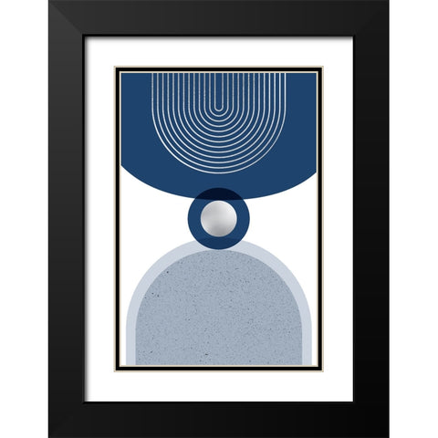 Mid Century Glam Navy Silver 1 Black Modern Wood Framed Art Print with Double Matting by Urban Epiphany