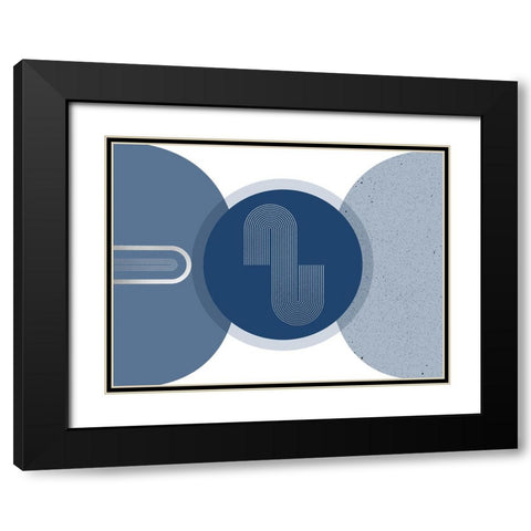 Mid Century Glam Navy Silver 2 Black Modern Wood Framed Art Print with Double Matting by Urban Epiphany