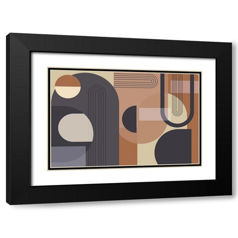 Abstract Arches Charcoal Terracotta 1 Black Modern Wood Framed Art Print with Double Matting by Urban Epiphany