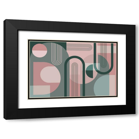 Abstract Arches Pink Green 1 Black Modern Wood Framed Art Print with Double Matting by Urban Epiphany