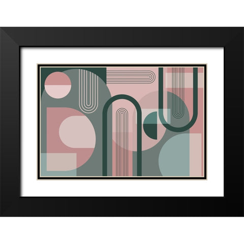 Abstract Arches Pink Green 1 Black Modern Wood Framed Art Print with Double Matting by Urban Epiphany